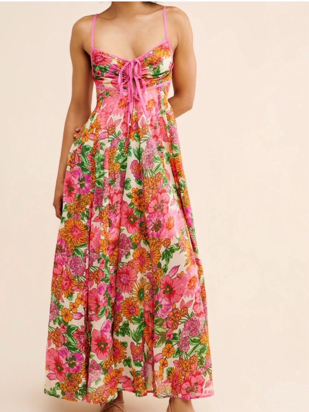 Free People Dream Weaver Maxi Dress in Pink Floral Size Large